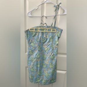 Vineyard Vines Girls Summer Dress Blue Green Fish Coral Lined Shift